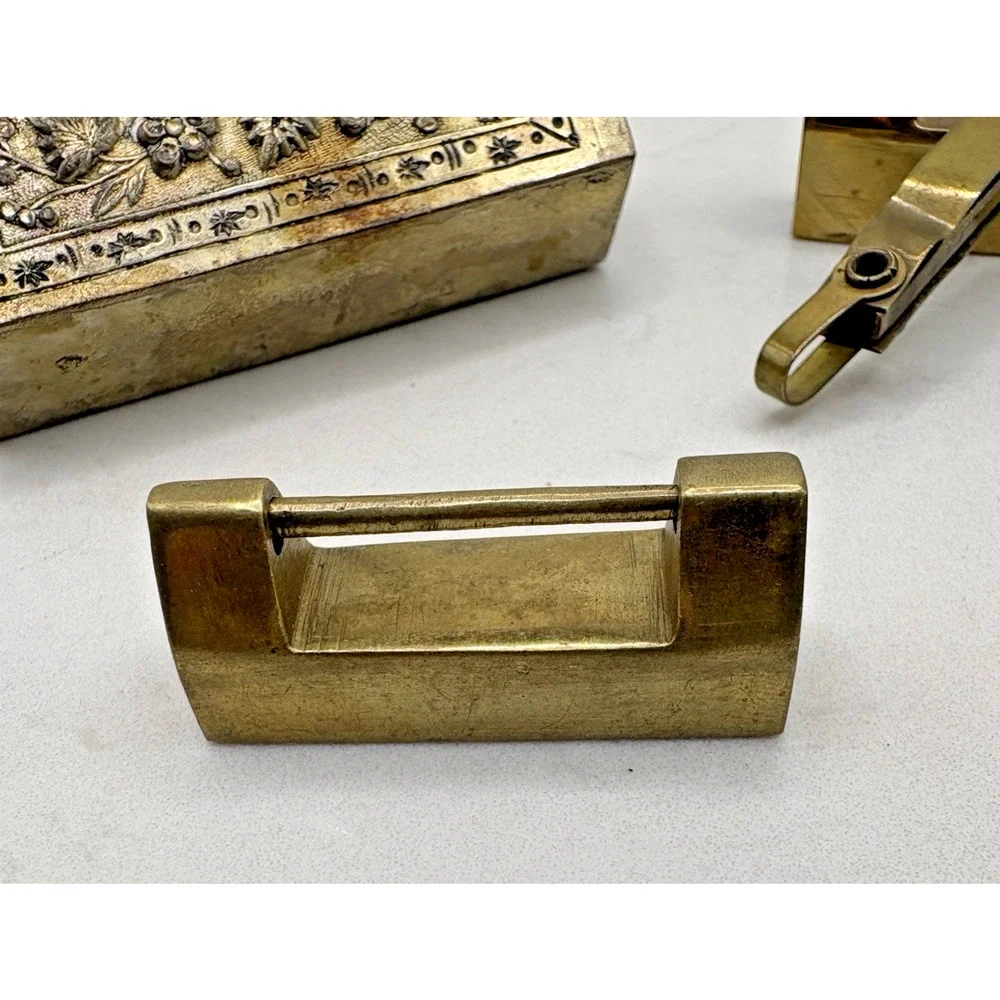 4 Antique Chinese Brass Padlocks 1 Lock w Key Extra Key 3 locks no keys Engraved